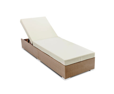 VERENA OUTDOOR SUN LOUNGE WITH CUSHION - NATURAL BROWN