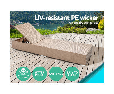 VERENA OUTDOOR SUN LOUNGE WITH CUSHION - NATURAL BROWN