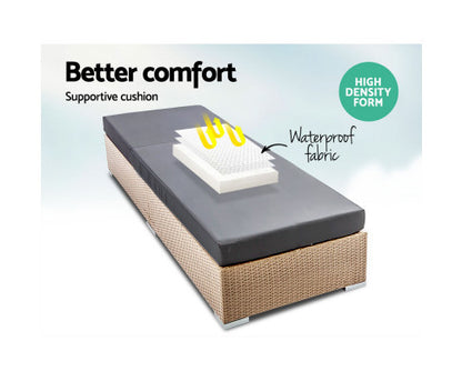 VERENA OUTDOOR SUN LOUNGE WITH CUSHION - NATURAL BROWN