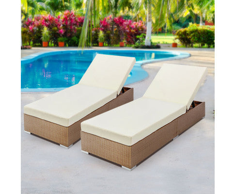 Verena (SET OF 2) Outdoor Sun Lounge With Cushion - Brown