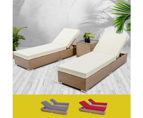 Verena 3 Piece Outdoor Sun Lounge Setting - Natural Brown