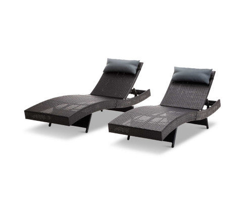 REEZMAR (SET OF 2) OUTDOOR WICKER SUN LOUNGE - BLACK