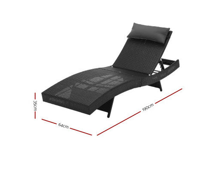 REEZMAR (SET OF 2) OUTDOOR WICKER SUN LOUNGE - BLACK