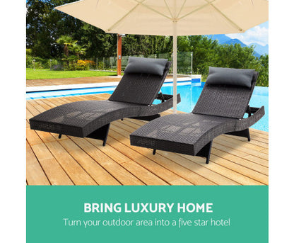 REEZMAR (SET OF 2) OUTDOOR WICKER SUN LOUNGE - BLACK