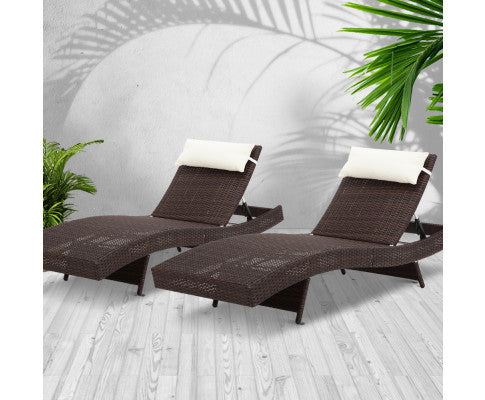 Reezmar (SET OF 2) Outdoor Wicker Sun Lounge - Brown