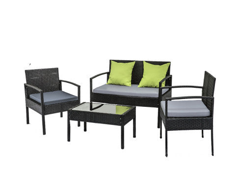 DARCIE OUTDOOR 4 PIECE WICKER LOUNGE SETTING - BLACK