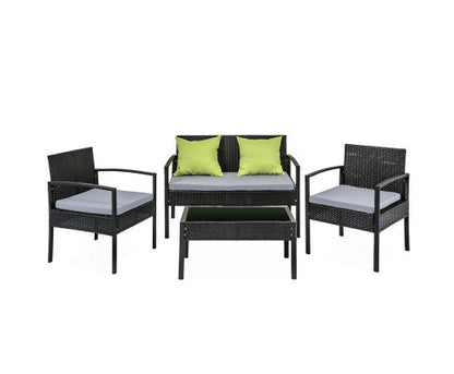 DARCIE OUTDOOR 4 PIECE WICKER LOUNGE SETTING - BLACK