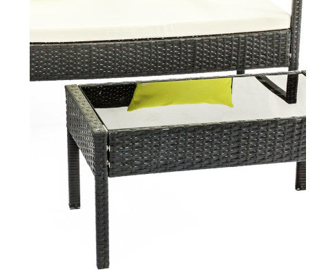 DARCIE OUTDOOR 4 PIECE WICKER LOUNGE SETTING - BLACK