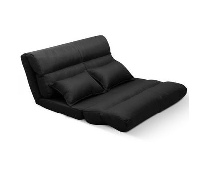 WARLEY 2 SEATER LINEN FABRIC  FLOOR LOUNGE SOFA BED  - BLACK
