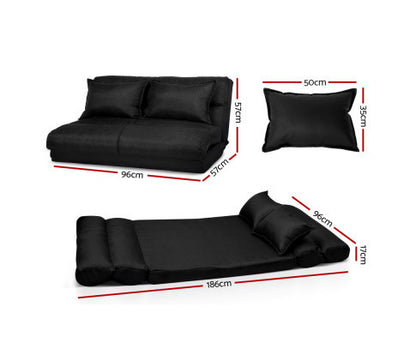 WARLEY 2 SEATER LINEN FABRIC  FLOOR LOUNGE SOFA BED  - BLACK