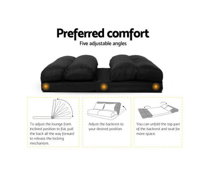 WARLEY 2 SEATER LINEN FABRIC  FLOOR LOUNGE SOFA BED  - BLACK