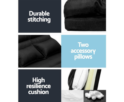 WARLEY 2 SEATER LINEN FABRIC  FLOOR LOUNGE SOFA BED  - BLACK