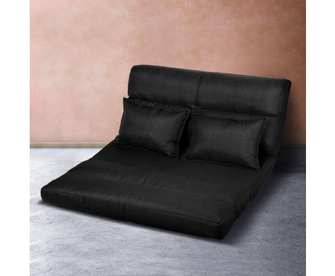 Warley 2 Seater Linen Fabric Floor Lounge Sofa Bed - Black