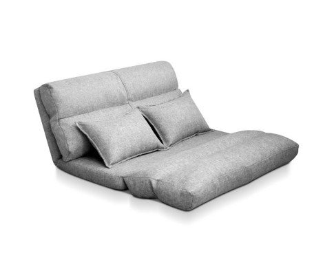 WARLEY 2 SEATER LINEN FABRIC  FLOOR LOUNGE SOFA BED  - LIGHT GREY