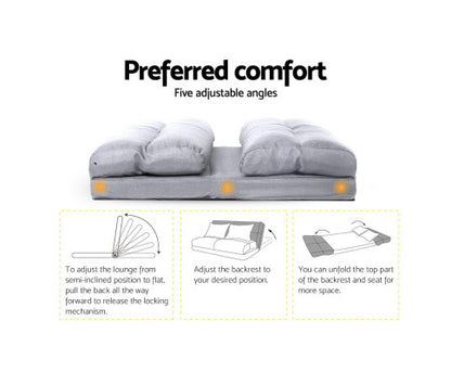 WARLEY 2 SEATER LINEN FABRIC  FLOOR LOUNGE SOFA BED  - LIGHT GREY