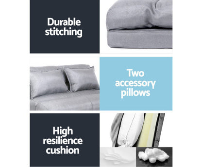 WARLEY 2 SEATER LINEN FABRIC  FLOOR LOUNGE SOFA BED  - LIGHT GREY