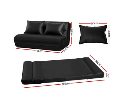 WARLEY 2 SEATER PU LEATHER FLOOR LOUNGE SOFA BED  - BLACK