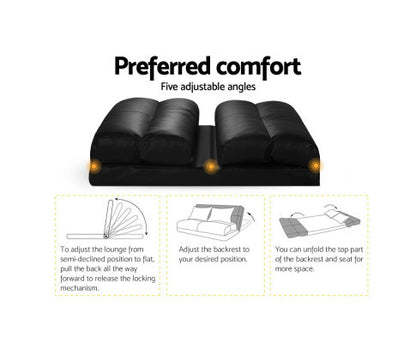 WARLEY 2 SEATER PU LEATHER FLOOR LOUNGE SOFA BED  - BLACK