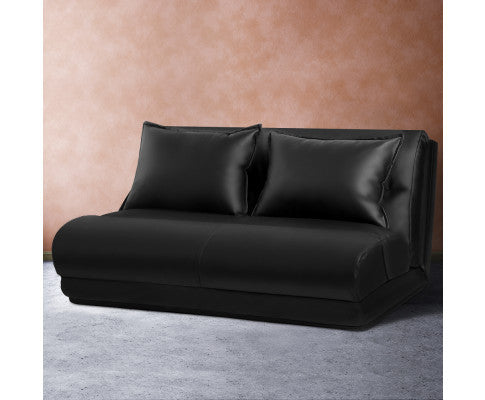Warley 2 Seater Pu Leather Floor Lounge Sofa Bed - Black
