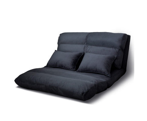 Warley 2 Seater Suede Fabric Floor Lounge Sofa Bed - Charcoal