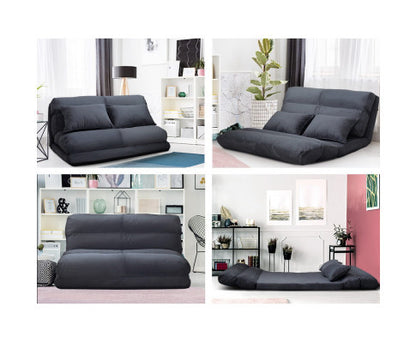 WARLEY 2 SEATER SUEDE FABRIC  FLOOR LOUNGE SOFA BED  - CHARCOAL