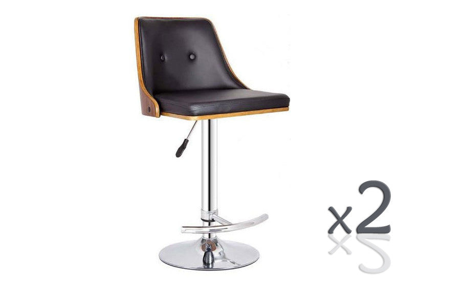 Florence Gas Lift (SET OF 2) Bar Stool -seat: 670-895(H) - Black + Walnut