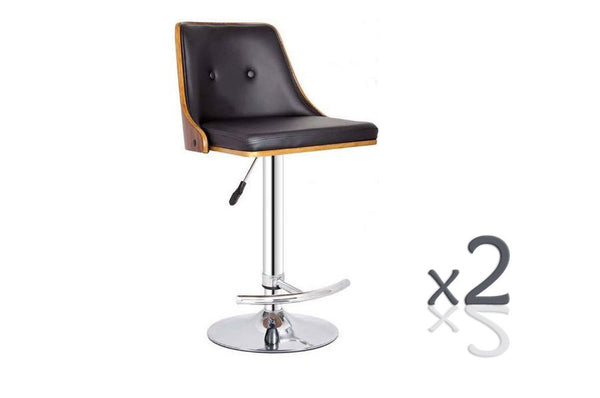 FLORENCE GAS LIFT (SET OF 2) BAR STOOL -SEAT: 670-895(H) - BLACK + WALNUT