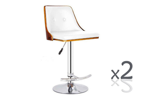 FLORENCE GAS LIFT (SET OF 2)  BAR STOOLS -   WHITE + WALNUT
