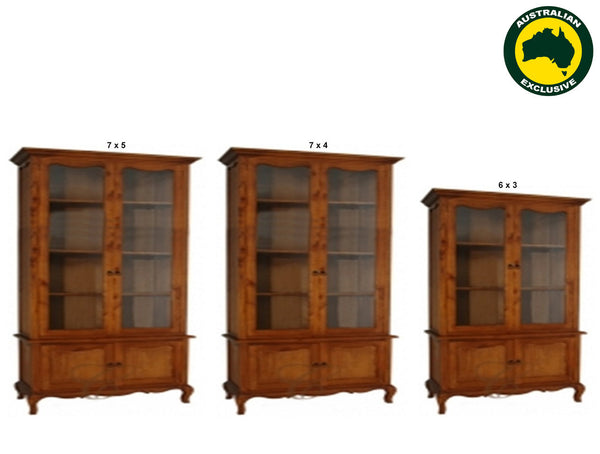 FRENCH PROVINCIAL LIBRARY CABINET COLLECTION - ASSORTED STAINED COLOURS - STARTING FROM $1999