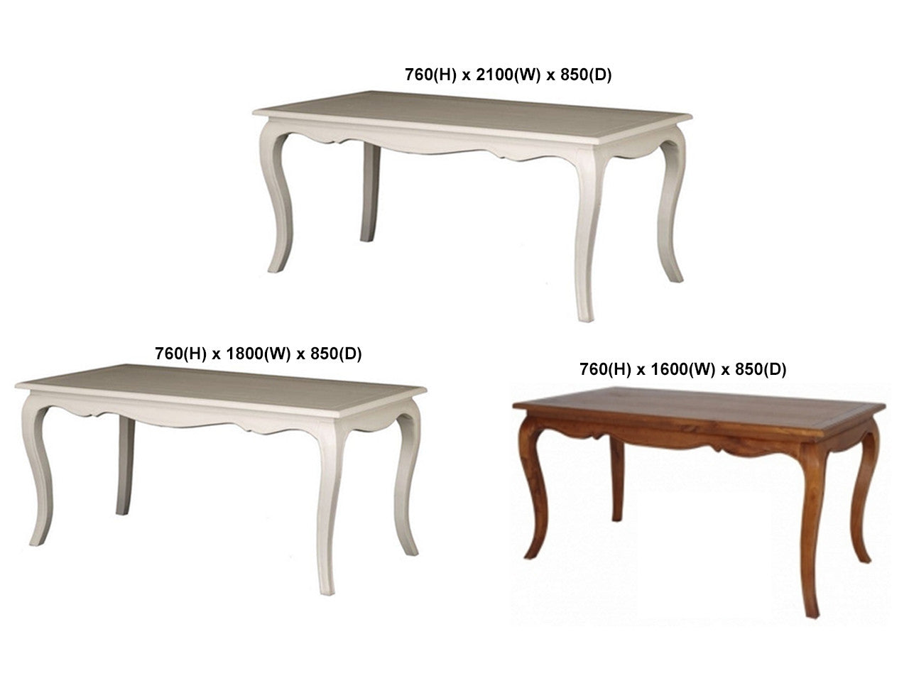 FRENCH PROVINCIAL HARDWOOD DINING TABLE - CABINET COLLECTION - ASSORTED PAINTED / STAINED / 2 TONE COLOURS - STARTING FROM $799