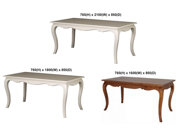 FRENCH PROVINCIAL HARDWOOD DINING TABLE - CABINET COLLECTION - ASSORTED PAINTED / STAINED / 2 TONE COLOURS - STARTING FROM $799