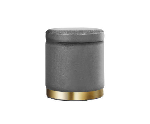 LINDEN VELVET FABRIC OTTOMAN FOOTSTOOL WITH STORAGE - CHARCOAL