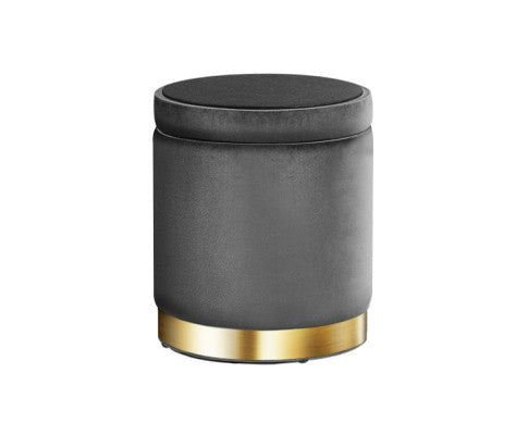 LINDEN VELVET FABRIC OTTOMAN FOOTSTOOL WITH STORAGE - CHARCOAL