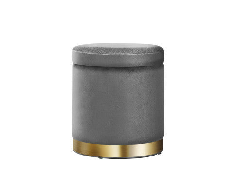 LINDEN VELVET FABRIC OTTOMAN FOOTSTOOL WITH STORAGE - CHARCOAL
