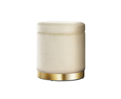 LINDEN VELVET FABRIC OTTOMAN FOOTSTOOL WITH STORAGE - CREAM