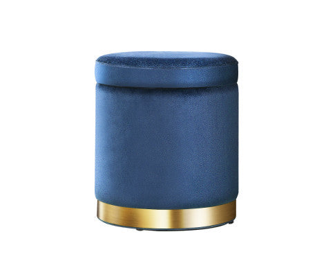 LINDEN VELVET FABRIC OTTOMAN FOOTSTOOL WITH STORAGE - NAVY