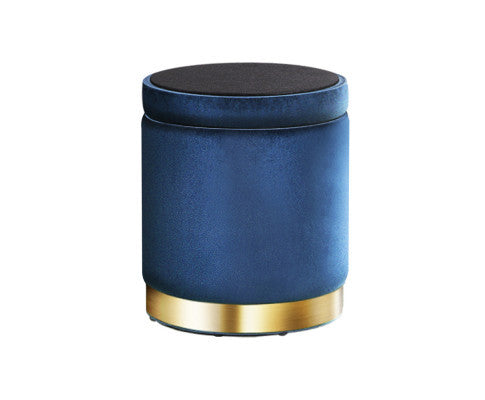 LINDEN VELVET FABRIC OTTOMAN FOOTSTOOL WITH STORAGE - NAVY