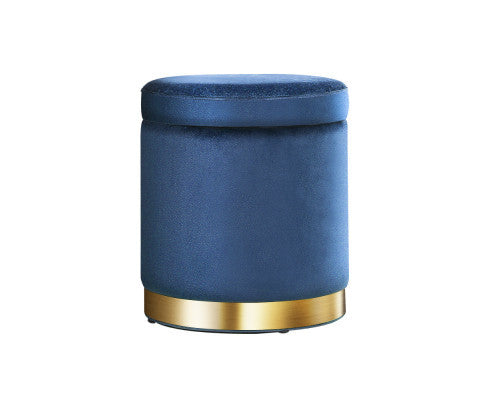 LINDEN VELVET FABRIC OTTOMAN FOOTSTOOL WITH STORAGE - NAVY