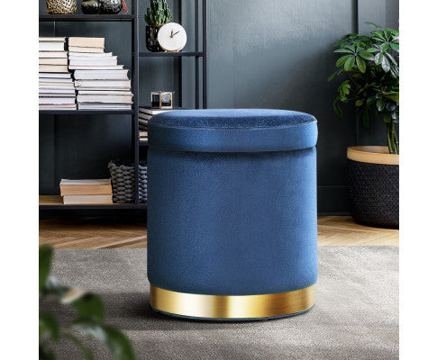Linden Velvet Fabric Ottoman Footstool With Storage - Navy