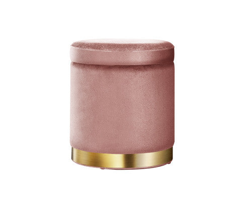 LINDEN VELVET FABRIC OTTOMAN FOOTSTOOL WITH STORAGE - PINK