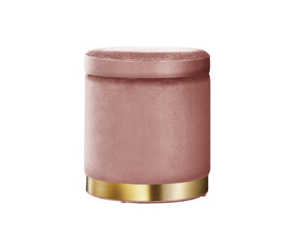 LINDEN VELVET FABRIC OTTOMAN FOOTSTOOL WITH STORAGE - PINK