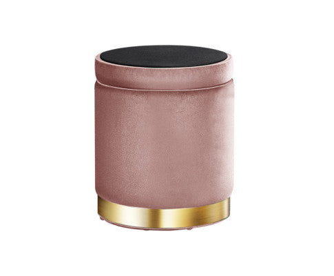 LINDEN VELVET FABRIC OTTOMAN FOOTSTOOL WITH STORAGE - PINK