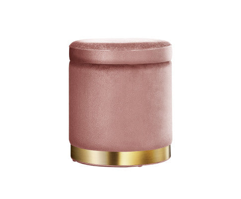 LINDEN VELVET FABRIC OTTOMAN FOOTSTOOL WITH STORAGE - PINK