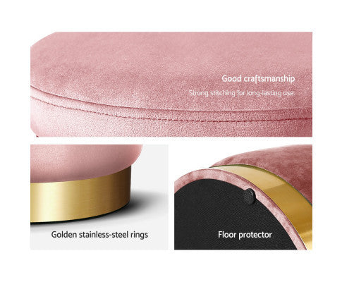 LINDEN VELVET FABRIC OTTOMAN FOOTSTOOL WITH STORAGE - PINK