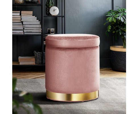 Linden Velvet Fabric Ottoman Footstool With Storage - Pink