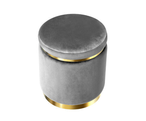 LINDEN VELVET FABRIC OTTOMAN FOOTSTOOL - CHARCOAL