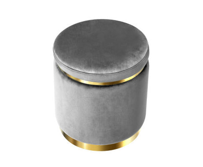 LINDEN VELVET FABRIC OTTOMAN FOOTSTOOL - CHARCOAL