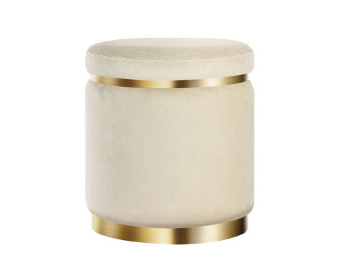 LINDEN VELVET FABRIC OTTOMAN FOOTSTOOL - CREAM