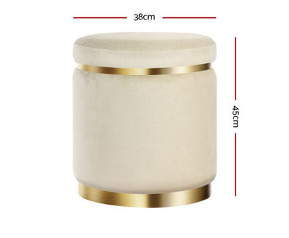 LINDEN VELVET FABRIC OTTOMAN FOOTSTOOL - CREAM