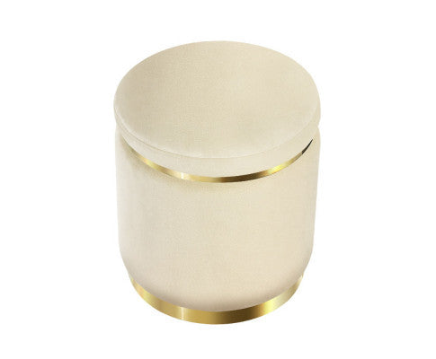 LINDEN VELVET FABRIC OTTOMAN FOOTSTOOL - CREAM